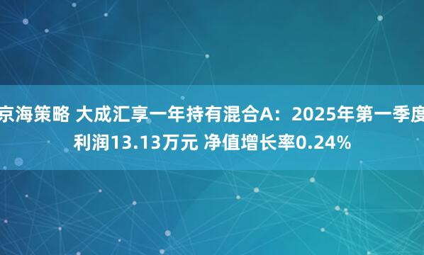 京海策略 大成汇享一年持有混合A：2025年第一季度利润13.13万元 净值增长率0.24%