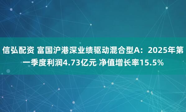 信弘配资 富国沪港深业绩驱动混合型A：2025年第一季度利润4.73亿元 净值增长率15.5%