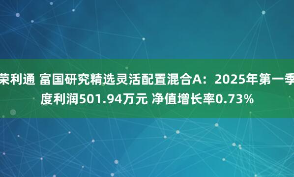 荣利通 富国研究精选灵活配置混合A：2025年第一季度利润501.94万元 净值增长率0.73%