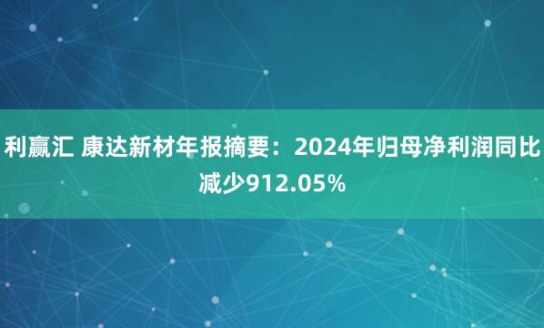 利赢汇 康达新材年报摘要：2024年归母净利润同比减少912.05%